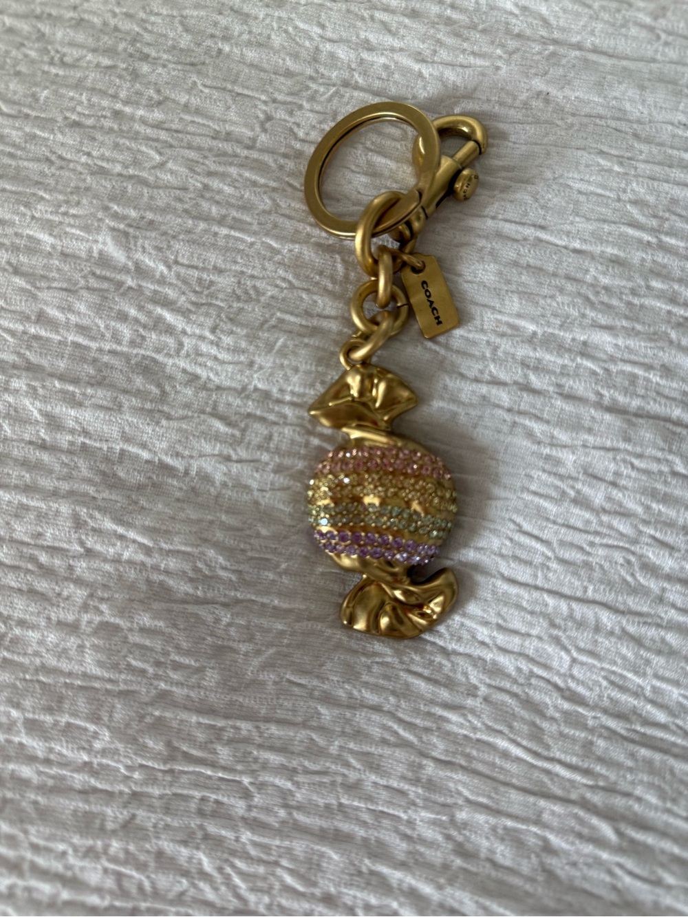 Coach Gold-Tone Multicolor Crystal Candy Charm Key Holder